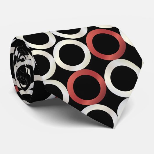 Mod Ringen/parel + rood op zwart Stropdas (Opgerold)