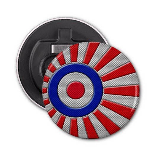 Mod Roundel Sunburst Carbon Fiber Style Button Flesopener (Voorkant)