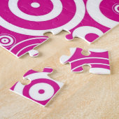 Mod roze en witte, concentrieke Retrocirkels Legpuzzel (Zijkant)