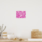Mod roze en witte, concentrieke Retrocirkels Poster (Keuken)