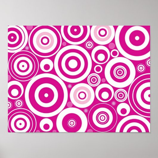 Mod roze en witte, concentrieke Retrocirkels Poster (Voorkant)