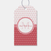 Mod roze en witte poka dots monogram met naam cadeaulabel (Voorkant)
