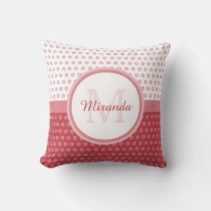 Mod roze en witte poka dots monogram met naam kussen