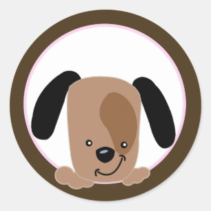 Mod Roze Puppy Envelop Afdichtingen / Toppers Ronde Sticker
