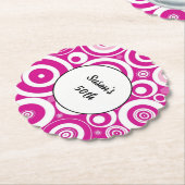 Mod Roze Witte Concentric Retro Cirkels 50ste Bday Kartonnen Onderzetters (Gekanteld)