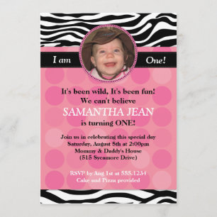 Mod roze Zebra PHOTO Birthday Uitnodiging
