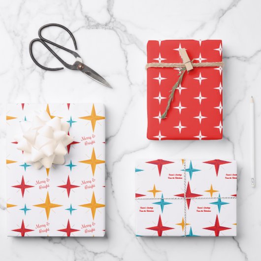 Mod sterren Kerstmis, Retro Mid-Century Modern Inpakpapier Vel (Voorkant)
