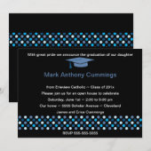 Mod Stippen Graduation Cap Invitation (blauw) Kaart (Voorkant / Achterkant)