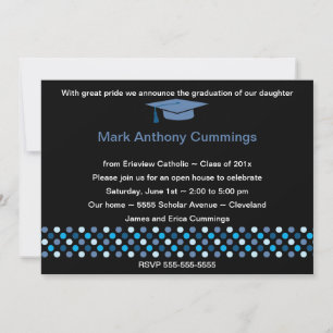 Mod Stippen Graduation Cap Invitation (blauw) Kaart