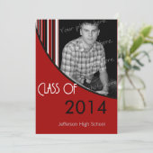Mod Stripes Graduation Party nodigt rood en zwart  Kaart (Staand voorkant)