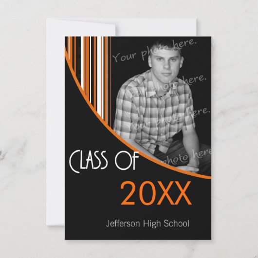 Mod Stripes Graduation Party nodigt Sinaasappel en Kaart (Voorkant)