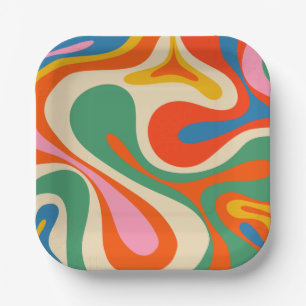 Mod Swirl Retro Trippy Colorful Abstract Patroon Papieren Bordje
