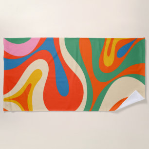 Mod Swirl Retro Trippy Colorful Abstract Patroon Strandlaken