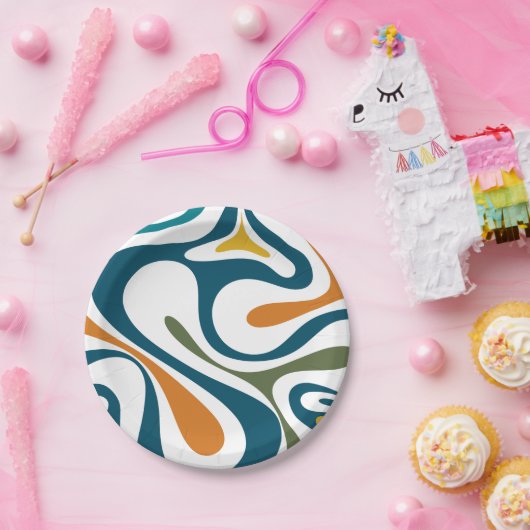 Mod Swirl Trippy Retro Modern Abstract Patroon Papieren Bordje (Feest)
