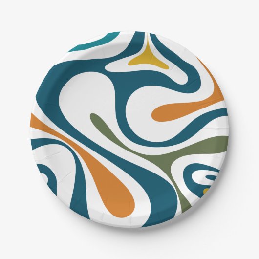 Mod Swirl Trippy Retro Modern Abstract Patroon Papieren Bordje (Voorkant)