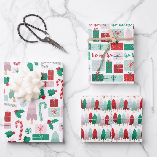 Mod Trees & Cadeaus Holiday Inpakpapier Vel (Voorkant)
