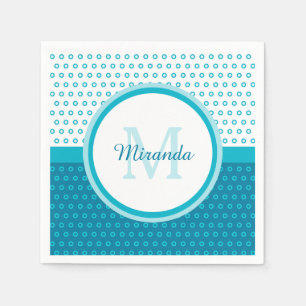 Mod Turquoise Blauwe Stippen Monogram Met Naam Servet