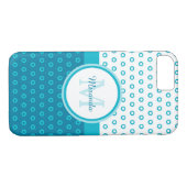 Mod Turquoise Blue Polka Dots Monogram met naam Case-Mate iPhone Case (Achterkant (Horizontaal))
