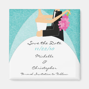 Mod turquoise Bride & Groom sparen de Datum Magnet Magneet
