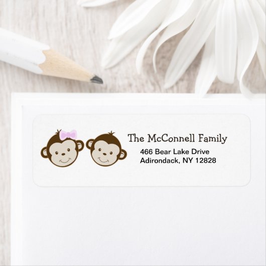 MOD TWIN MONKEYS AFDRUKBARE ADRESETIKETTEN ETIKET (Insitu)