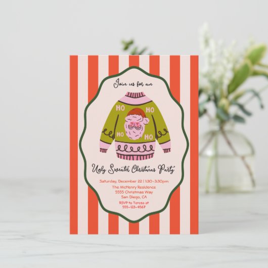 Mod Ugly Sweater Christmas Party hand getekend Kaart (Staand voorkant)