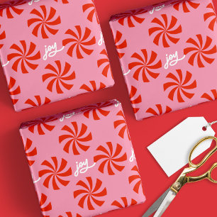 Mod Wavy Pinwheel Spirals Retro Christmas Pink Red Cadeaupapier