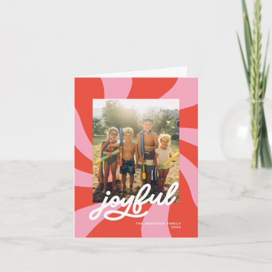 Mod Wavy Retro Groovy Kerst Rood Roze Vakantie Kaart (Voorkant)