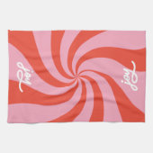 Mod Wavy Retro Kerst Snoep Roze Rode Vakantie Theedoek (Horizontaal)
