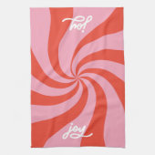 Mod Wavy Retro Kerst Snoep Roze Rode Vakantie Theedoek (Verticaal)