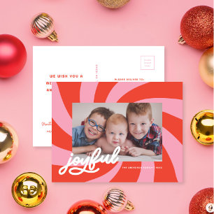 Mod Wavy Retro Roze Rode Kerstfoto Feestdagenkaart