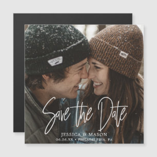 Mod White Wedding Sla de datummagneten op met foto Magnetische Uitnodiging