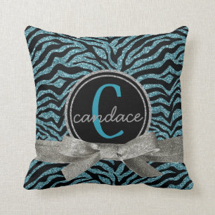 Mod Wild Zebra Black en Blue Monogram Kussen