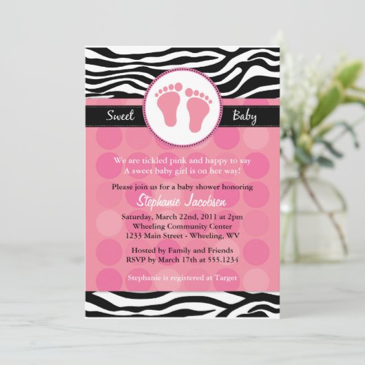 Mod Zebra Imprimer Invitations De Douche Pour Bébé (Debout devant)