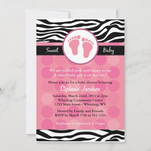 Mod Zebra Print Baby Shower Invitaties Kaart (Voorkant)