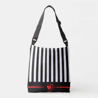 Mod zwarte & witte strepen met helder rood hart crossbody tas