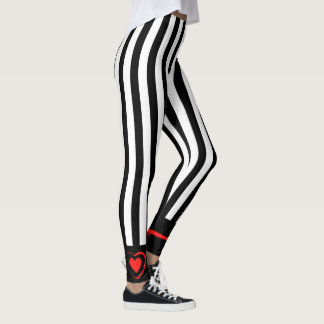 Mod zwarte & witte strepen met helder rood hart leggings