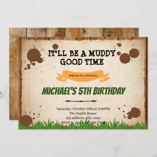 Modder Hindernisbaan Verjaardag Kaart (Voorkant / Achterkant)