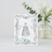 mode 19e siècle carte postale vintage en bleu (Debout devant)