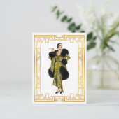  Mode 20s Flapper Fur Kaap Evening Gown Briefkaart (Staand voorkant)