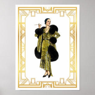  Mode 20s Flapper Fur Kaap Evening Gown Poster
