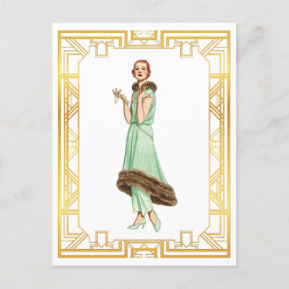  Mode 20s Flapper Pant Dress Art Briefkaart