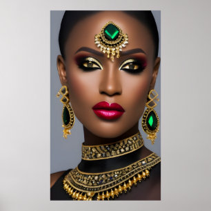 Mode Afrikaans goud smaragdgroene sieraden vrouw Poster