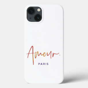 Mode Amour Parijs met Oranje, Gele Tekst Wit iPhone 13 Hoesje