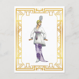  Mode Begin jaren 1900: Evening Gown Feather Briefkaart