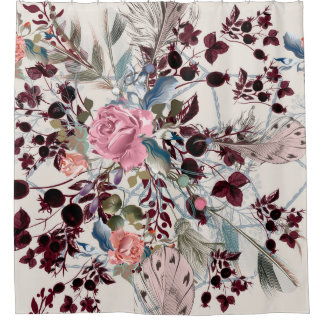 Mode bo-ho illustratie met rozen bloemen en p douchegordijn