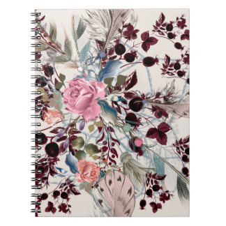 Mode bo-ho illustratie met rozen bloemen en p notitieboek