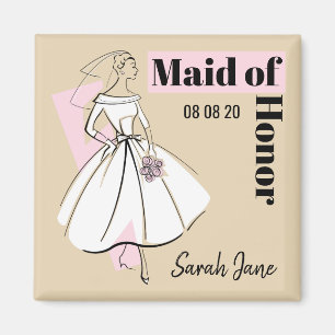 Mode Bride Neutral Maid of Honor Date Name Magneet