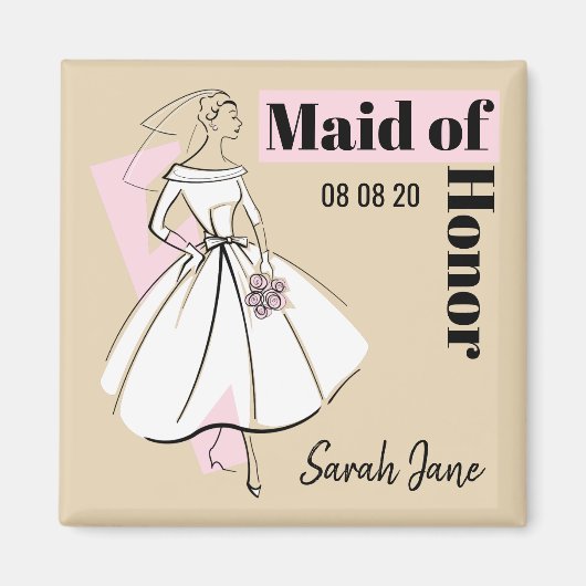 Mode Bride Neutral Maid of Honor Date Name Magneet (Voorkant)