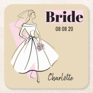 Mode Bride Neutrale Bride Datum Naam onderzetter