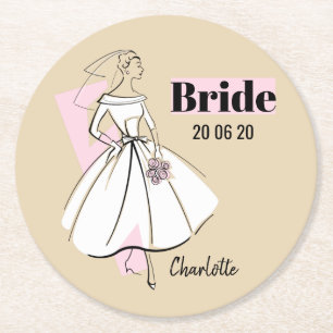 Mode Bride Neutrale Bride Datum Naam Rond Ronde Kartonnen Onderzetter